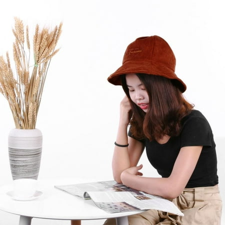 Alloet Fashion Women Solid Color Letter Print Hats Casual Corduroy Bucket Cap 